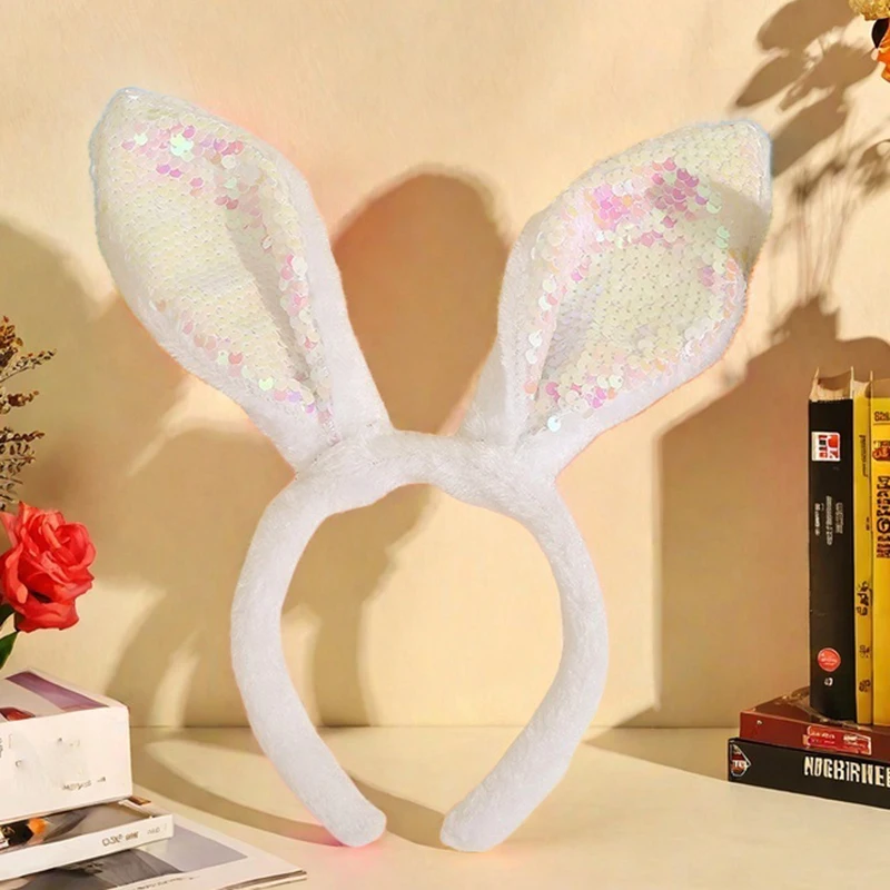 1PC Plush Sequin Rabbit Ear Headband Cross-border Hot Selling Children's Holiday Party Halloween Dressing Headwear.