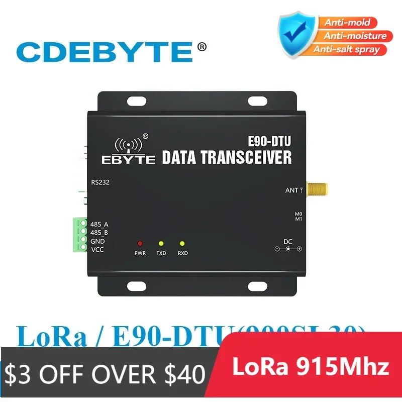 Lora SX1262 868Mhz 915 Mhz 30dBm 10Km Range 0.3k~62.5kbps RS232 RS485 Wireless Lora Modem E90-DTU(900SL30) wireless module