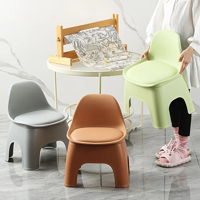 Backrest Small Chair, Silent Children's Stool, Circular Folding Stool, Thick, Portable, Compact, Durable with Backrest