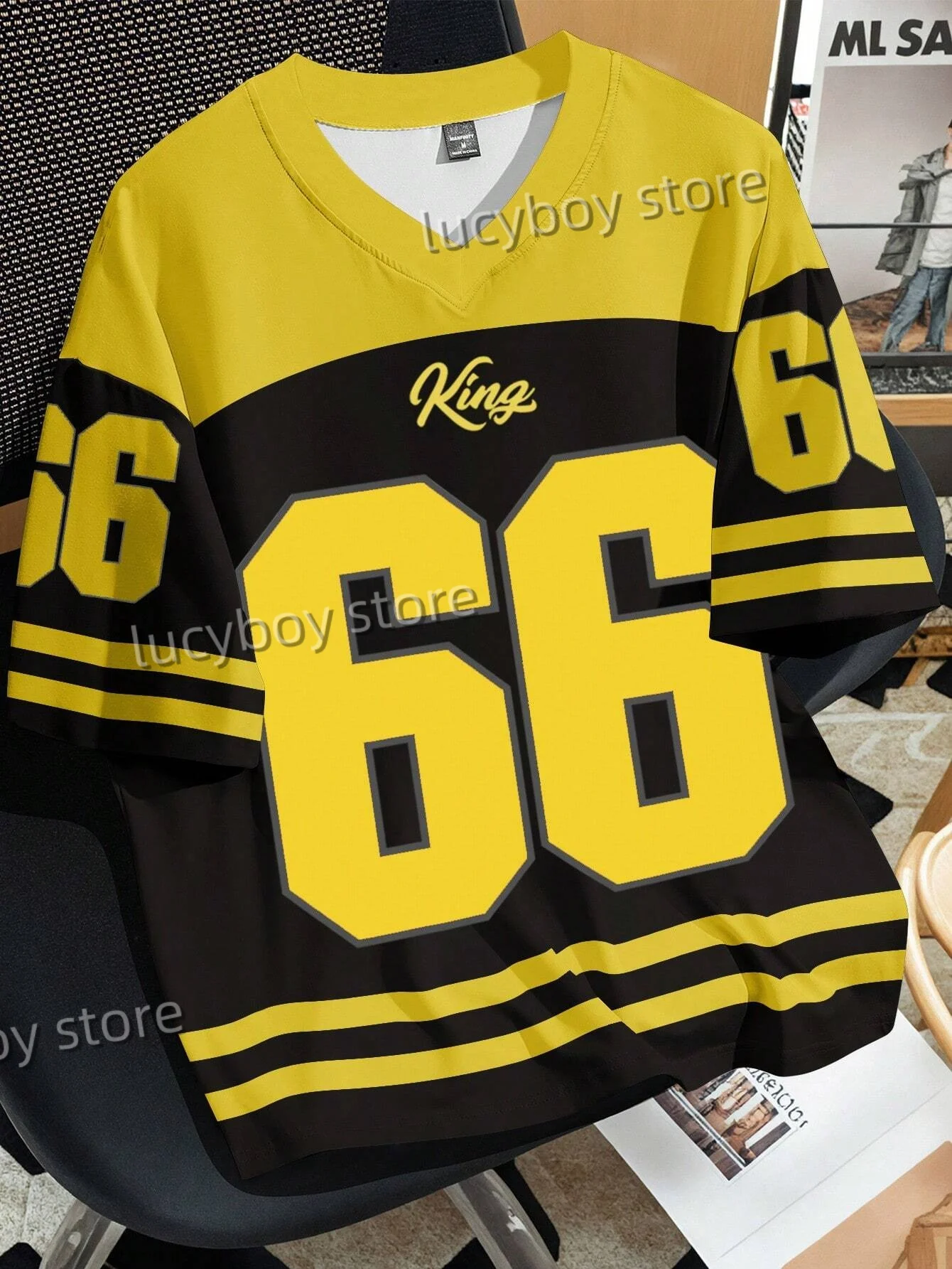 Mens Number 66 Letter KING Print T-Shirt Man Short Sleeve