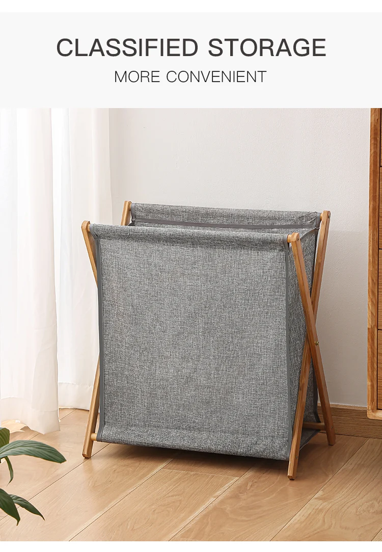 Description Picture 4 of itemLaundry Basket Foldable Cotton Linen Bamboo Dirty Clothes Organizer Collapsible Basket Japanese Style Hamper Recyclable Storages