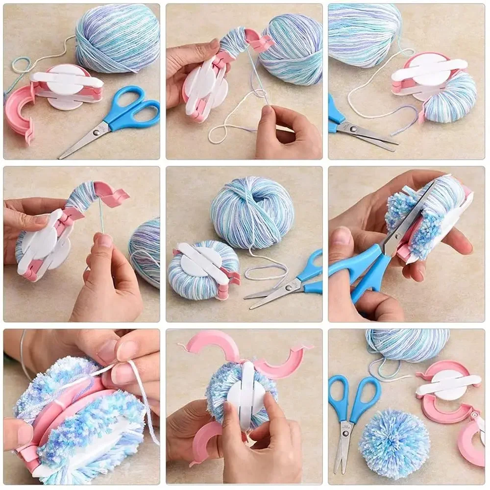 4-Size Pom Pom Maker Kit with Yarn Cutter DIY Fluffy Craft Tool for Knitting, Crochet & Kids/Adult Projects