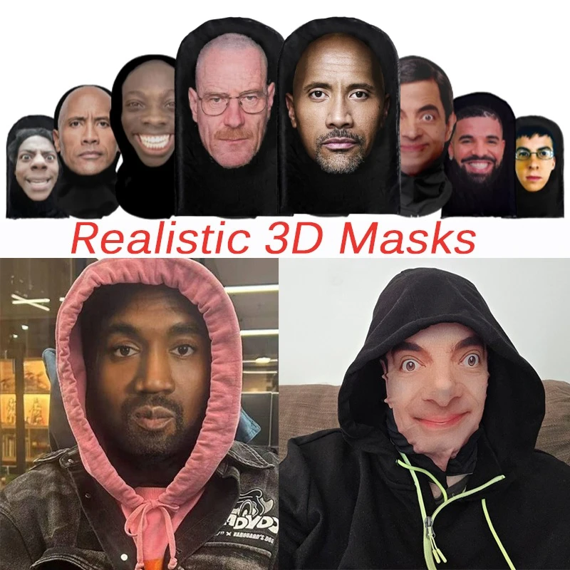 3D Printed Cosplay Face Mask Elastic Mesh Full Face Mask for Men Women Cosplay Role Play Headdress Halloween Masks
