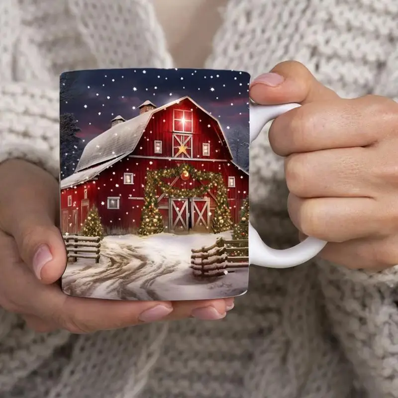 

3D Christmas Mug Santa Claus Scene 3D Flat Painting Ceramic Coffee Mug Christmas Decoration Table Decorations accessories gift