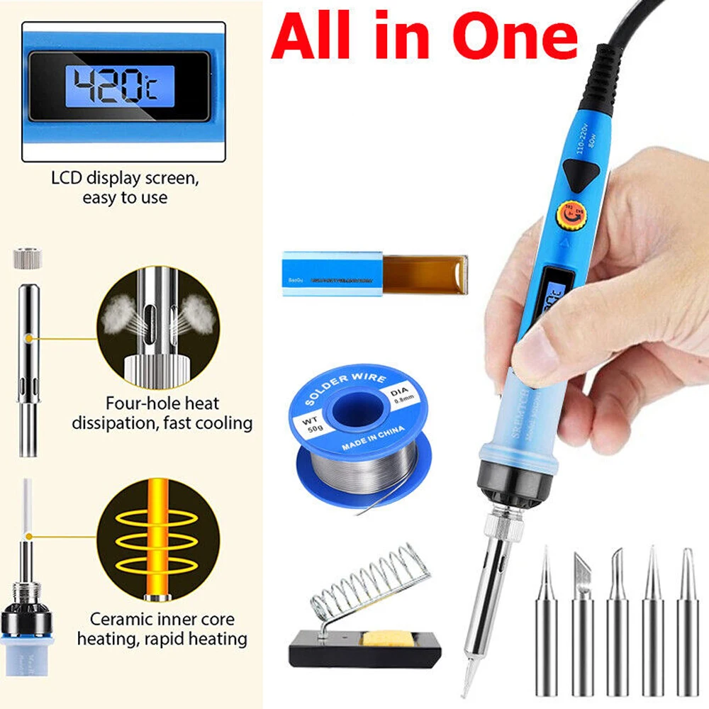 Upgrade 80w Electronic Soldering Iron Set Adjustable Temperature Fast