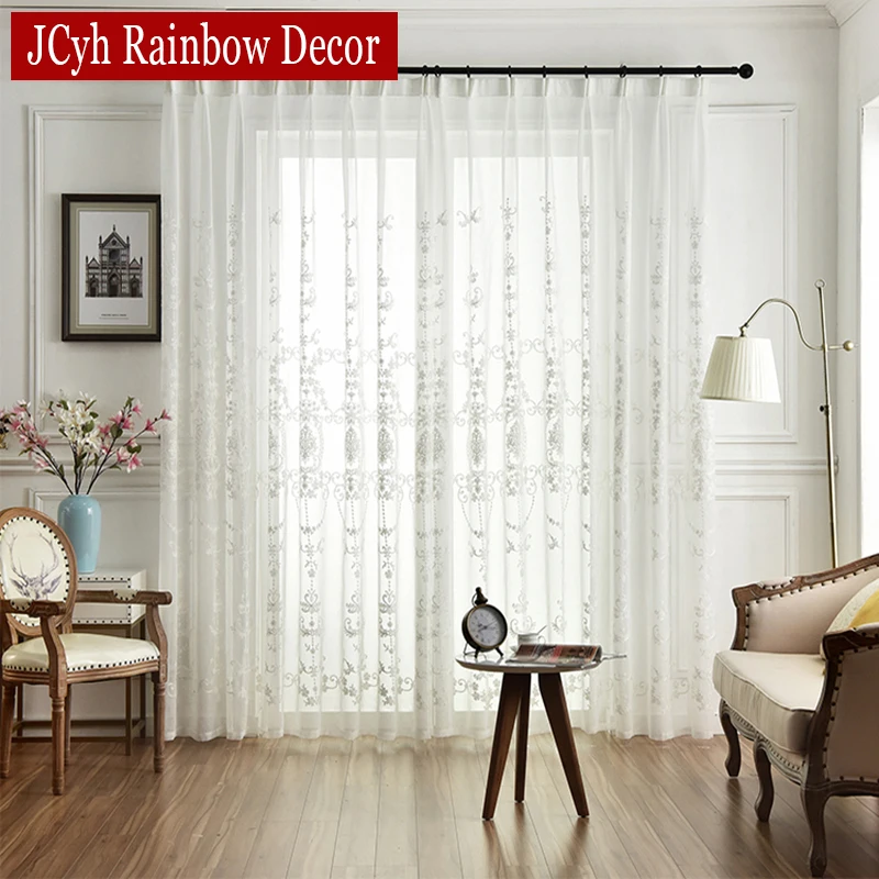 Embroidered White Tulle Curtains For Living Room Hall European Lace Voile Sheer Curtains For Window Bedroom Girl Drapes sheer curtains window curtains decor curtains embroidered curtains