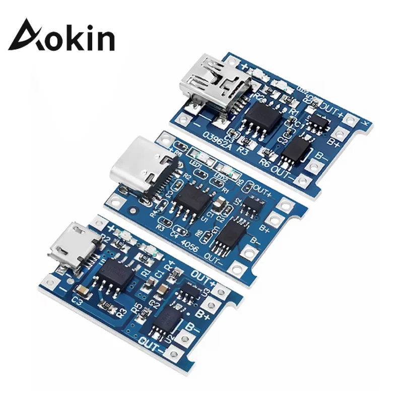 Lithium Battery Charger 5V 1A Micro/Type-c/Mini 18650 TP4056 Charger Module Charging Board Protection Dual Functions Li-ion