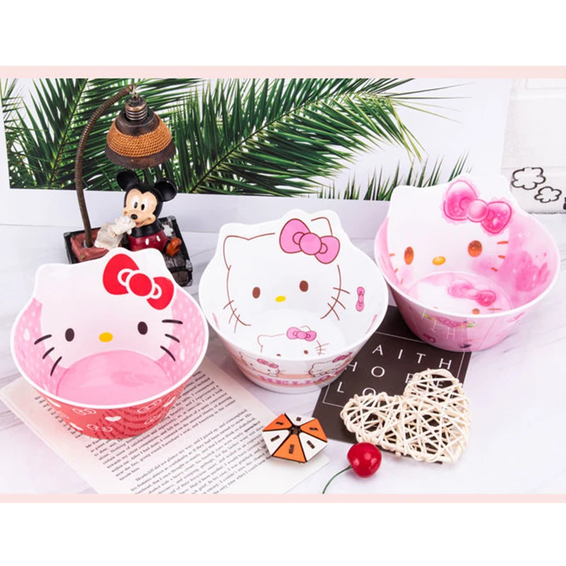

Милая столовая посуда из серии «Hello Kitty» с аниме Sanrioed, детская миска с защитой от падения, чаши для еды, праздничный подарок для маленьких мальчиков и девочек