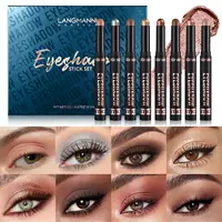 8PCS Neutral and Brown Metallic Eyeshadow Stick Pencil Crayon Set - Long-Lasting, Pro Waterproof, Satin Finish,16 Vibrant Colors 1