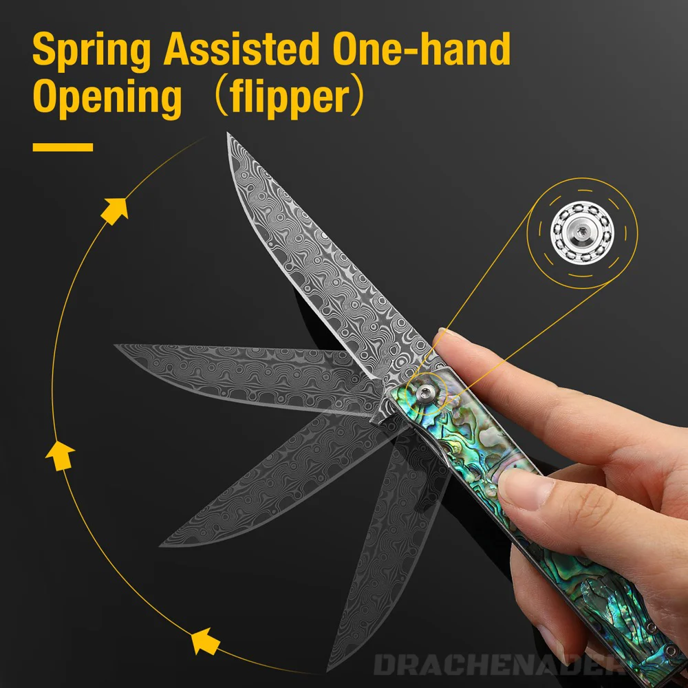 DRACHENADER Damast Taschenmesser - Abalone Griff Mini-Messer