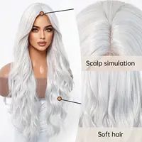 Perruque synthétique longue bouclée ondulée blanche argentée, perruque d'imitation blanche Pure élégante à la mode pour femmes 2