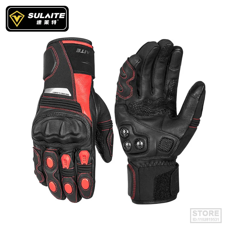 

SULAITE Winter Motorcycle Leather Gloves With Fleece Cold Protection Thickened Waterproof Warm