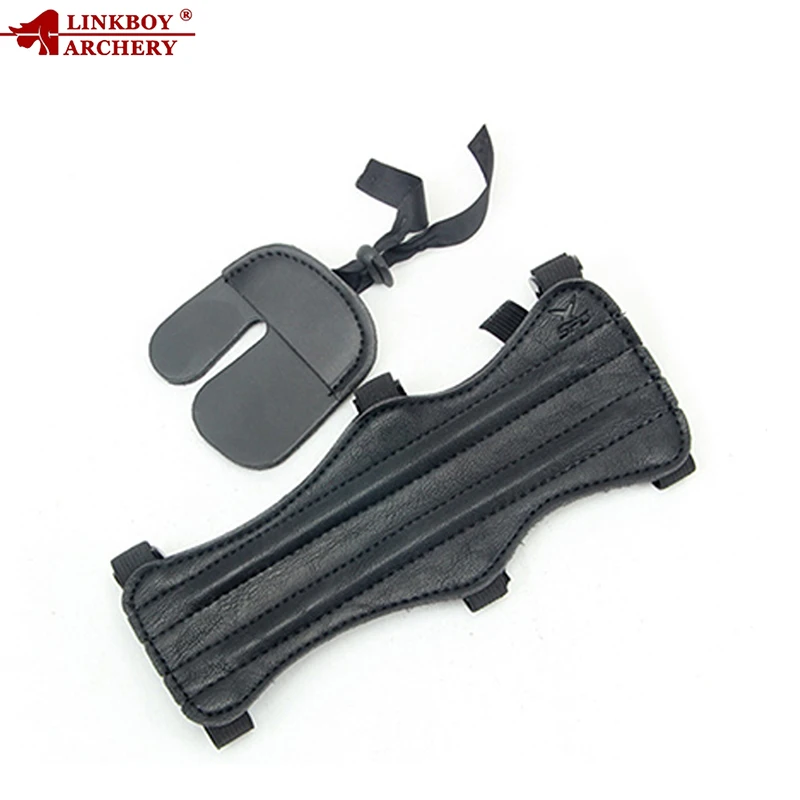 Linkboy Archery Shooting Protector Gear Set Leather Arm Bracer Hand Finger Guard Glove 2pcs Hunting Accessory Outdoor Shooting