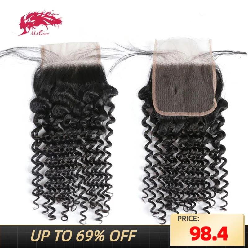 

Ali Queen Hair Brazilian Virgin Hair Deep Wave Curly 5x5 HD Lace Closure With Baby Hair 4x4 Lace Closure Free Part 130% Density