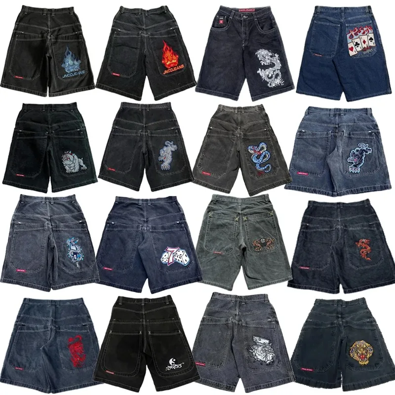 

JNCO мешковатые джинсовые шорты в стиле Харадзюку Y2K, джинсы в стиле хип-хоп, винтажный узор, летние мужские и женские готические мужские баскетбольные шорты, уличная одежда