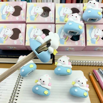 Set di 6 mini affilapenne, decorazioni da scrivania, simpatico coniglietto fragola, design coniglietto arcobaleno, affilapenne simpatico a forma di cartone animato, affilapenne portatile per bambini e studenti delle scuole elementari