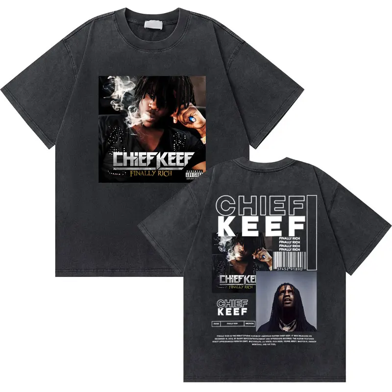 

Chief Keef Finally Rich Hip Hop Washed Vintage Rap Oversized T-shirts Men's Fashion Trend T Shirt Short Sleeve Men Casual Tshirt