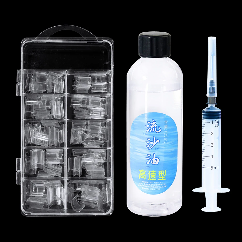 

100Pcs Half Cover Nail Art Press on False Nails Square Water Filled Hollow With Syringe DIY Extension System Gel Tips Accessorie