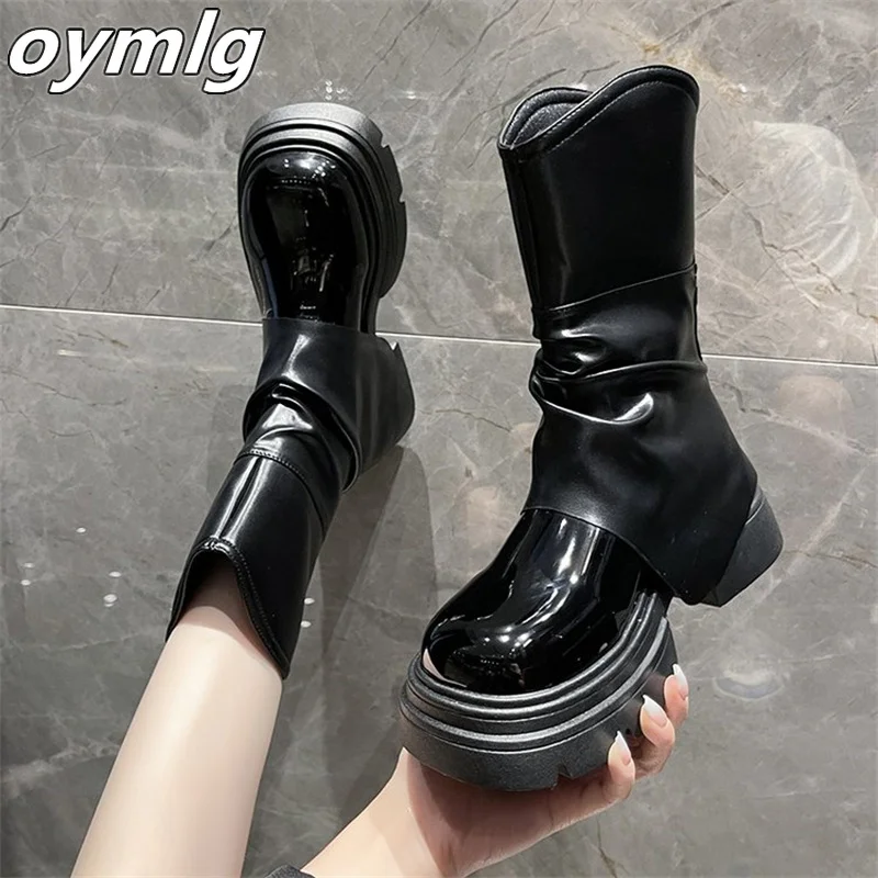 Women's Boots Show Thin Mid Sleeve Boots Children's Thick Sole 2023 New Vintage Thick Heel Fried Street Thin Short Boots