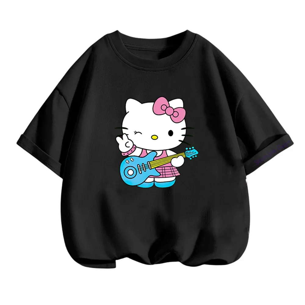 Sanrio 헬로 키티 키즈 패션 티셔츠 3-14Y 소년 의류 소녀 여름 애니메이션 티셔츠