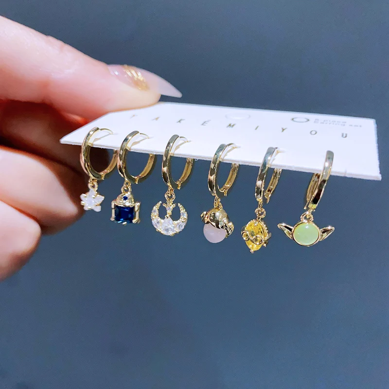 Trend Design CZ Stone Outer Space Wars Hoop Earrings Set Gold Color Zircon Women Girls Party Jewelry 4