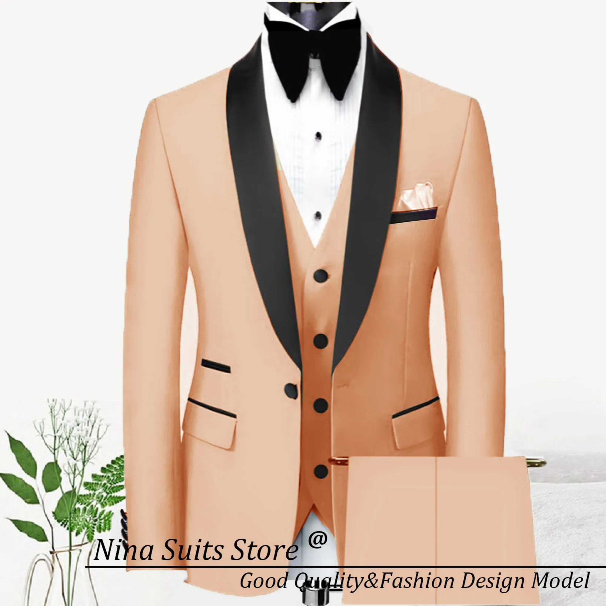 G&N Male Suit New Men's Casual Business Pink Slim Jacket Pants Vest 3 Pieces Sets Elegant Wedding Party Evening Pant Suits