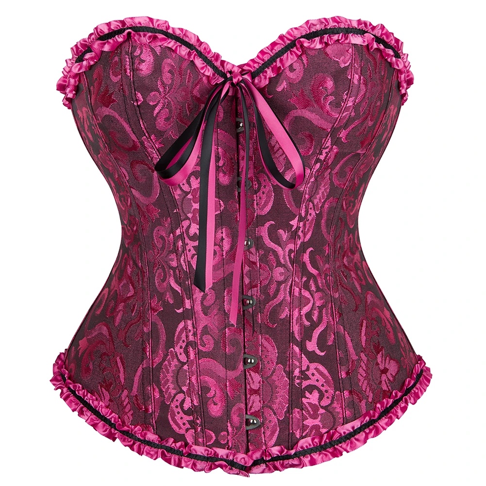 Corset bustier top women floral vintage lace up boned lingerie