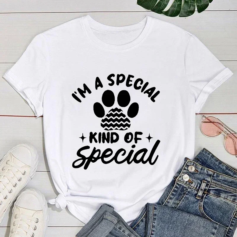 

Premium T-shirt New Funny Dog Paw I'M A Special Kind Of Special Printed T-Shirts Fashion Women Short Sleeve Cool Summer Tops
