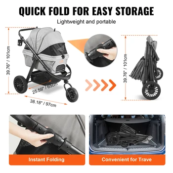 VEVOR Pet Stroller Carrier Dog Cat Strollers Lightweight Travel Rotate with Brakes Pet Pad Cup Holder for Puppy Dog Accessories 6