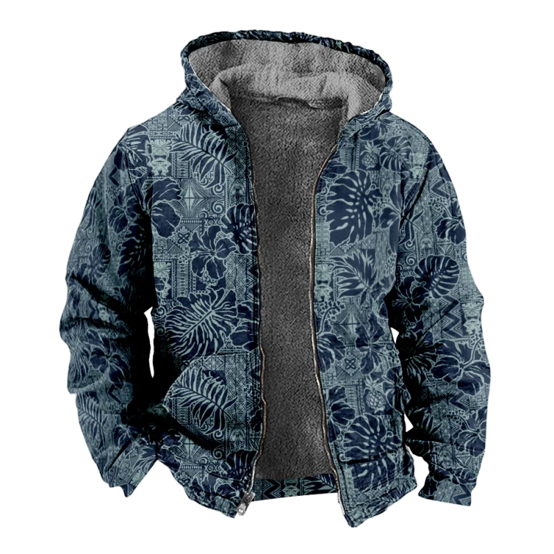 New Creative Cotton Coat Hooded Sweater Casual Print Men's Fur Loop Arctic Velvet Zipper Patch Pocket Hooded Sweater a50