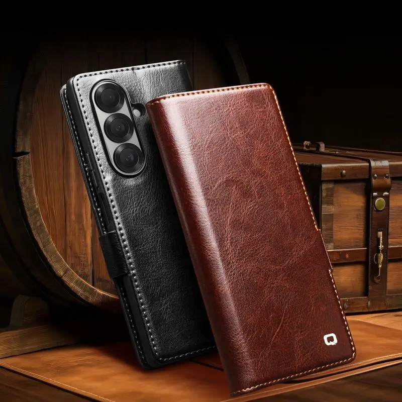 QIALINO Premium Genuine Leather Wallet Cover - Natural Cowhide Finish
