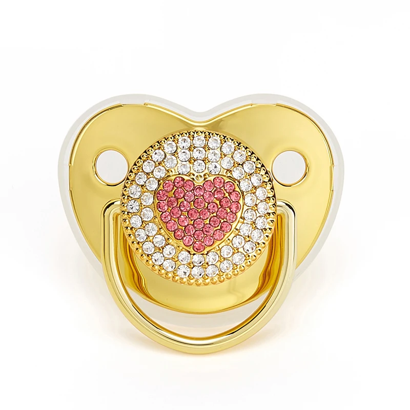 Luxury Baby Pacifier shiny zircon Heart Newborn Dummy with Lid Silicone Infant Teether New Born Shower Gift Toddler Soother 2