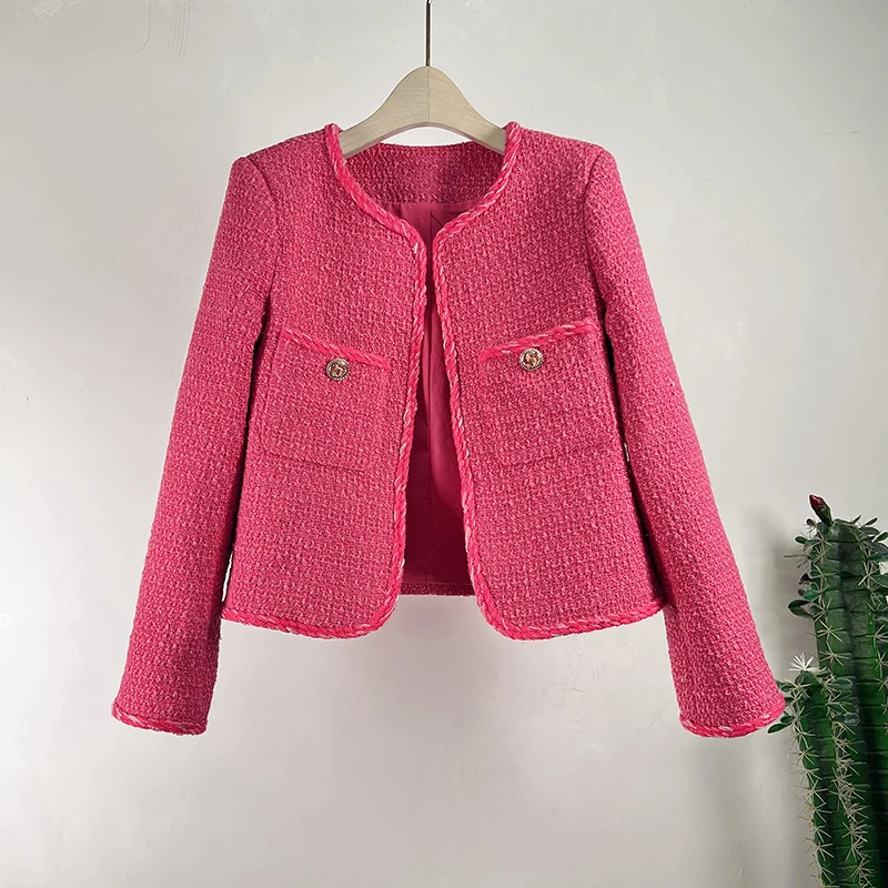 

Runway French High Quality Women's Luxury Fashion Rose Tweed Woolen Small Fragrance Coat Chic Brand Jacket Casaco Outwear