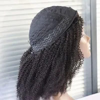 Perruque de cheveux humains afro crépus bouclés 4C, demi-tête, noir naturel # 1B Noir de jais # 1 perruque pleine tête vierge Remy fabriquée à la machine pour femme 5