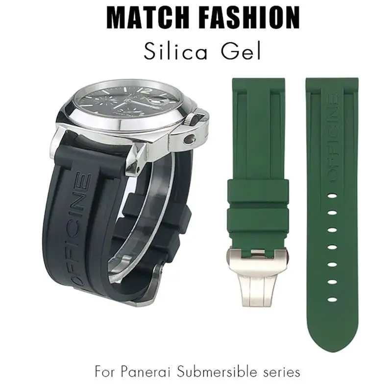 SCHIK Butterfly Clasp Rubber Watchband 24mm 26mm for Panerai LUMINOR Submersible Colorful Silicone Sport Watch Strap