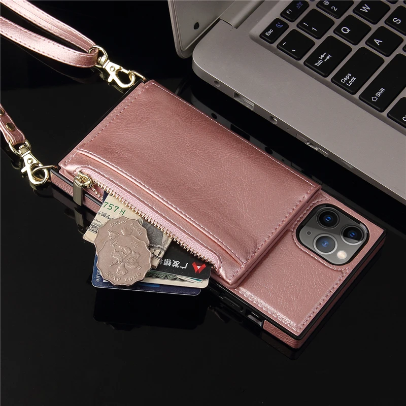 Wallet With Lanyard Soft Leather Case Cover For iPhone 14 Pro Max 13 Pro Max 12 Pro Max 11 Pro Max X XR XS Max 8 7 6 6S Plus