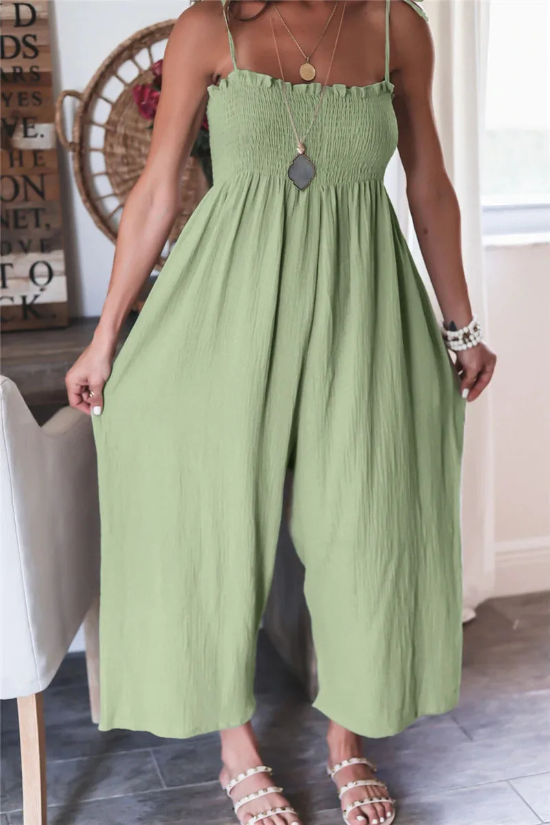 Jumpsuit Women High Waist Solid Color Suspenders Square Collar Sleeveless Pleated Tie Detail Wide Leg Jumpsuit 2023 Summer New new elegant woman female jumpsuit 2021 overalls for women women s summer solid color sleeveless wide leg loose work wear