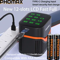 PHOMAX New 12-slots LCD Fast Charger & Rechargeable Battery,1.5V AA 4200mWh & AAA 1110mWh Lithium Battery  For Remote Mouse Toys 1