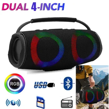 Powerful Bluetooth Speaker LED Light Portable Outdoor Speakers Dual 4'' Subwoofer Sound Box Support 1