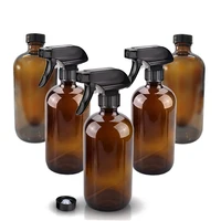 2pcs 500ml Thick Amber Glass Lotions Pump Shampoo Bottle 16OZ Durable Trigger Spray Bottle Essential Oil Bottles with Black Lid