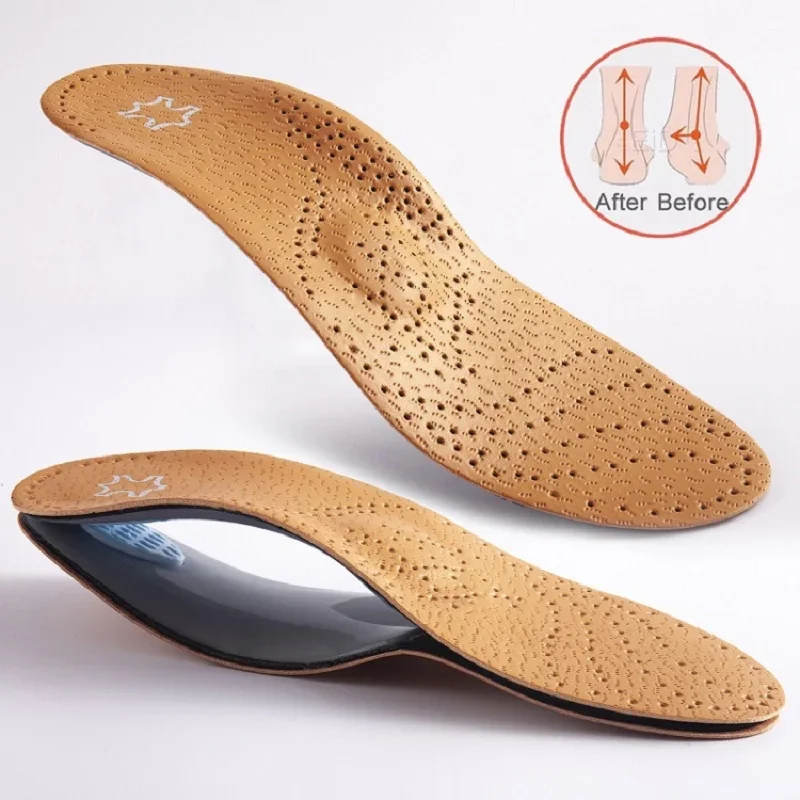 Leder-Orthese-Einlegesohle-f-r-Schuhe-M-nner-Frauen-Bogen-Unterst-tzung ...