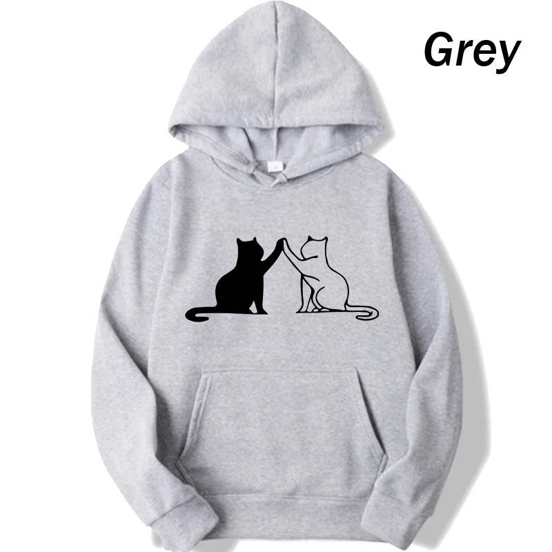 Cute Cat Printed Hoodies Spring Autumn Winter Long Sleeve Hooded Tops Casual Pullover Women Sweatshirt