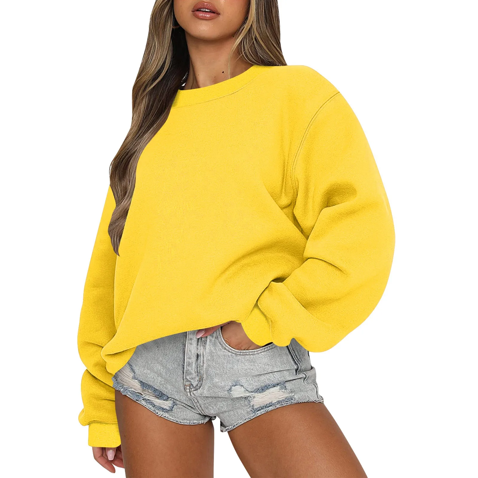 

Woman Sweatshirts 2023 Sweet Korean O-Neck Knitted Pullovers Thick Autumn Winter Candy Color Loose Hoodies Solid Womens Clothing