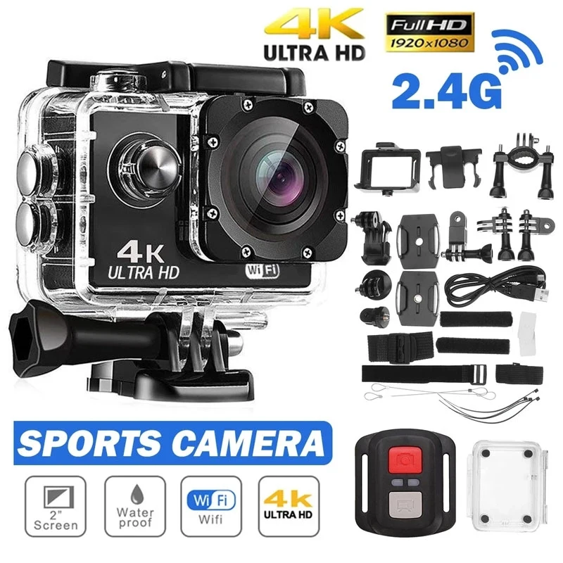 울트라 HD 4K 액션 카메라, 수중 방수 헬멧 비디오 녹화 카메라, 와이파이 2.4G 화면, 2.0 미니 스포츠 캠, 720P, 30fps