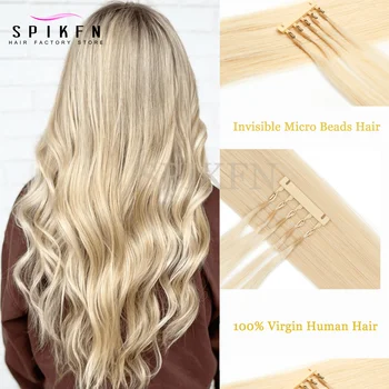 Highlights Honey Blonde 5 Pins 6D Human Hair Extensions 6D 2 Hair 10pcs/set Invisible Micro Beads Virgin Human Hair 50 strands