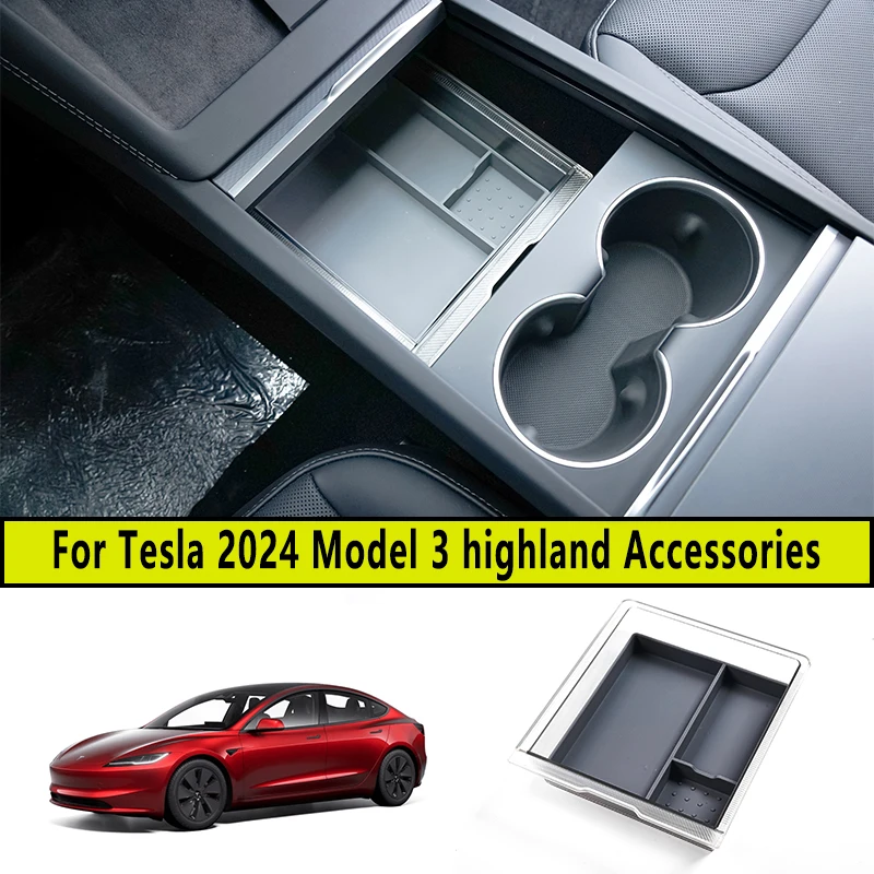 Car Central Control Storage Box for Tesla Model 3 Highland 2024 Center  Console Organizer Phone Wallet Key Holder Car Accessories