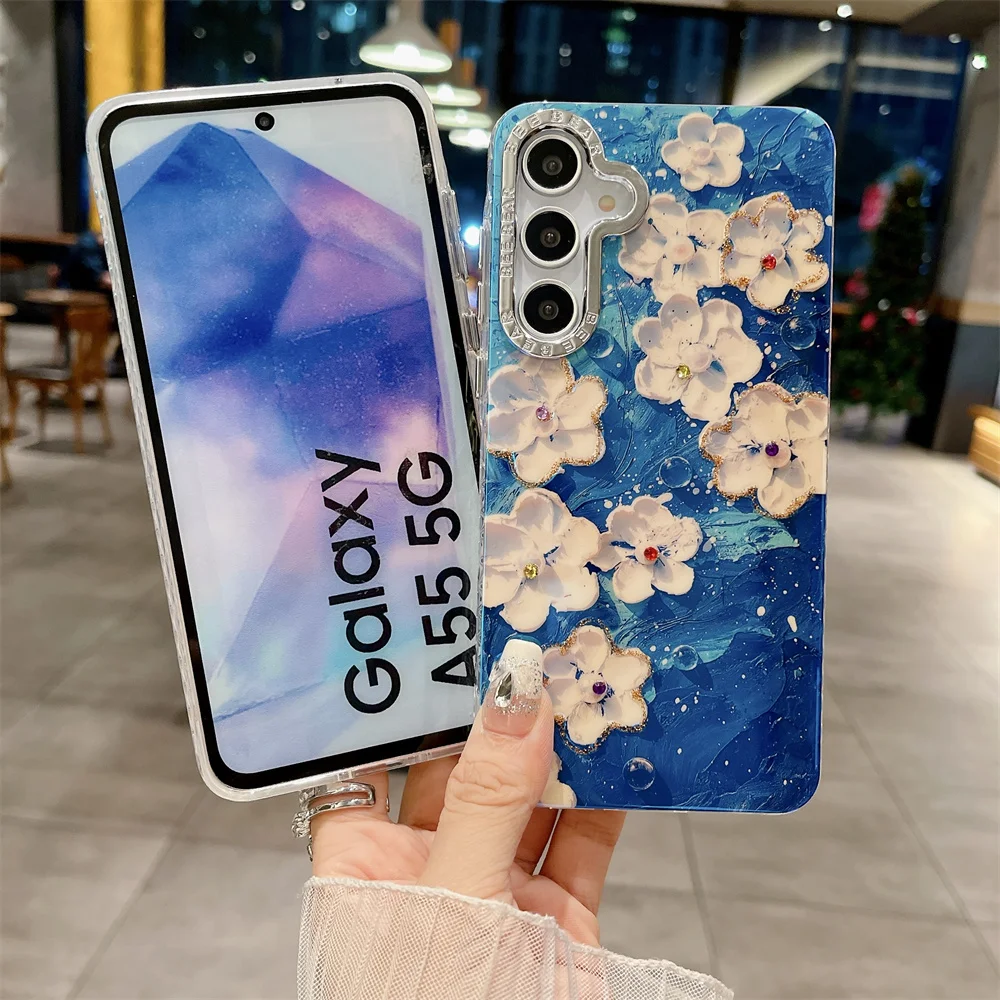Oil Painting Flower Phone Case with Jewelled Protection - PC Hard Shell Back Cover