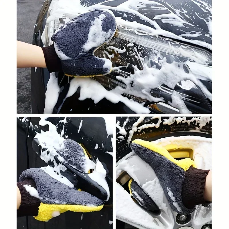 Car Washing Gloves Microfiber Coral Velvet Strong Water Absorption Body Cleaning Glove Double Sided Thickened Duster Clean Tools