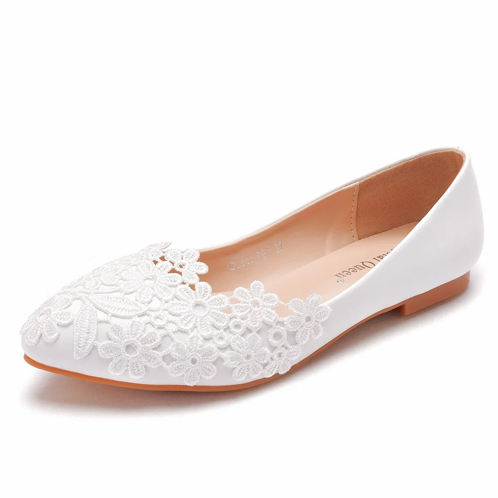

Comemore 2023 Summer Ballet Flats White Lace Bride Wedding Shoes Flat Low Heel Casual Without Heels Women Dress Pumps Sweet 43