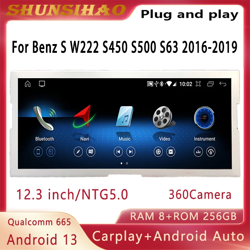 

Shunsihao Car Radio For 12.3 Inch Benz S W222 S450 S500 S63 LHD 2016-2019 Qualcomm 665 Multimedia Carplay Android 12 Navigation